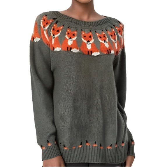 Womens Sweaters,Winter Fall Casual Loose Long Sleeve Women's Knitted Fair Isle Print Retro Sweater,Fair Isle Knit Pullover Sweater Size S