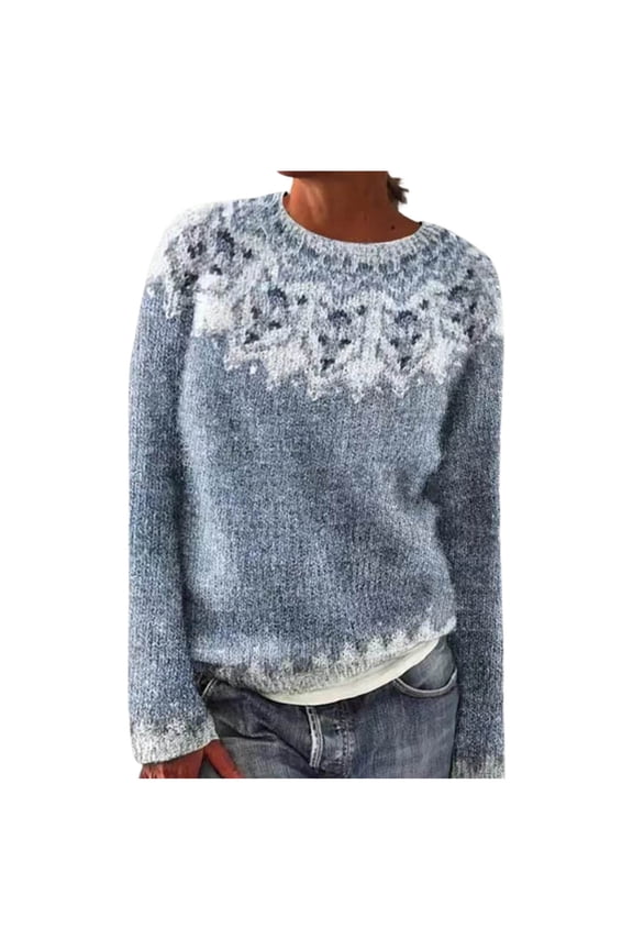 Womens Sweaters,Winter Fall Casual Loose Long Sleeve Women's Knitted Fair Isle Print Retro Sweater,Fair Isle Knit Pullover Sweater Size XXL