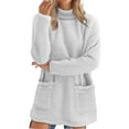 thumbnail image 1 of Womens Sweaters For Women Autumn And Winter High Neck Pocket Round Neck Warm Long Sleeved Plush Sweatshirt Multi-Color Solid Polyester 1Pc Xl Fall Sweaters For Women, 1 of 6