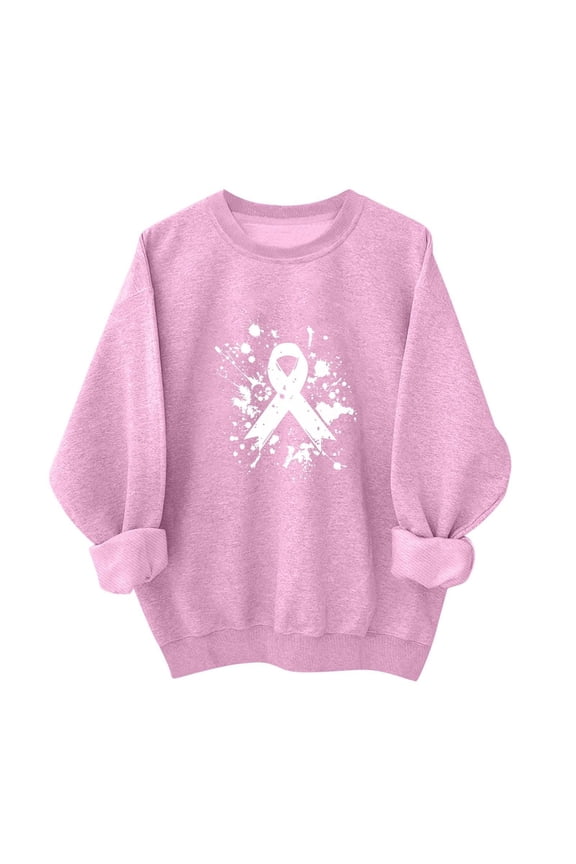 Womens Sweaters For Women Breast Cancer Awareness Ribbon Graphic Long Sleeve Shirt Support Top Lightweight Soft Polyester 1Pc S Fall Sweaters For Women