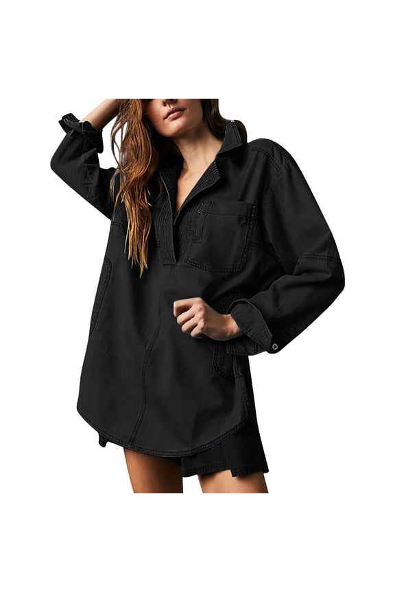 Womens Sweaters For Women Denim Pullover Casual Button V Neck Blouse - Loose Fit Long Sleeve Jean Jacket With Pocket Premium Cotton Polyester Fabric 2Xl Fall Sweaters For Women