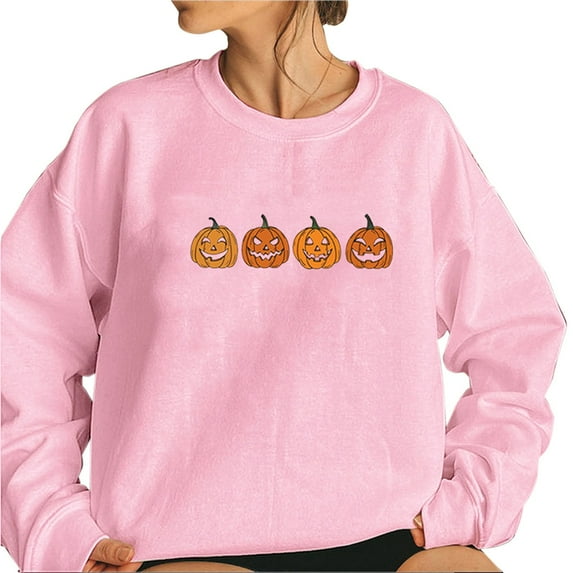Womens Sweaters For Women Evil Pumpkin Head Print Pullover Sweatshirt Long Sleeve Autumn Halloween Costumes Lightweight Breathable Polyester Easy To Match 2Xl Fall Sweaters For Women