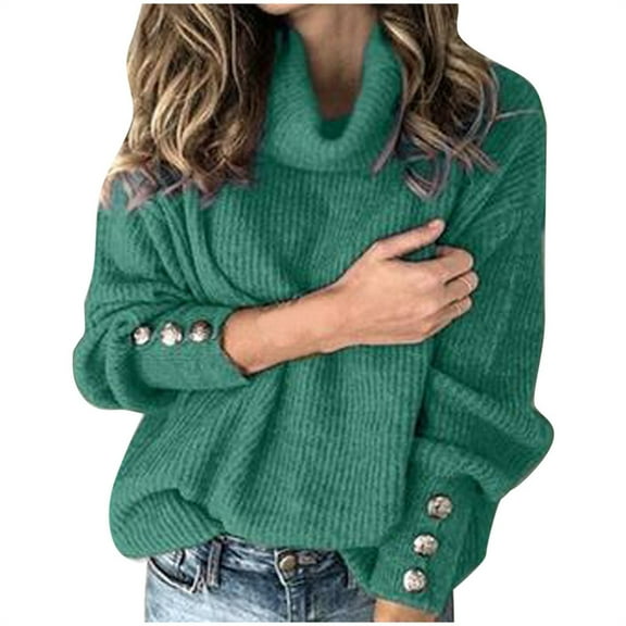 Womens Sweaters Women Fall Clothes Fashion Women Bow Collar Solid Buttons Sleeve Knitted Casual Sweater Warm Top