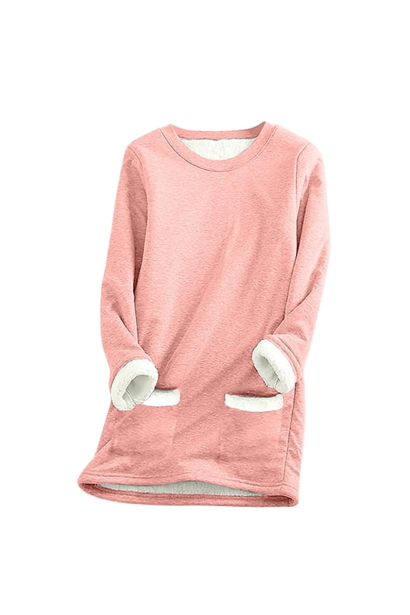 Womens Sweaters For Women Fleece Winter Underwear Thick Warm O Neck Velvet Sweatshirt Blouse Cotton Soft Casual Top For Home Daily Wear 4Xl Fall Sweaters For Women