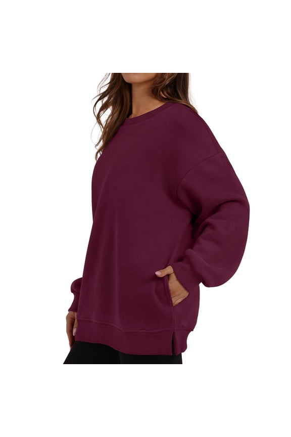 Womens Sweaters For Women Oversized Crewneck Sweatshirt Long Sleeve Pullover With Side Slits & Hidden Pockets 50% Cotton 50% Blend Fall Fashion For Casual & Work L Fall Sweaters For Women