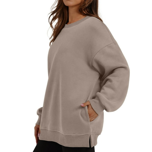 Womens Sweaters For Women Oversized Crewneck Sweatshirt Long Sleeve Pullover With Side Slits & Hidden Pockets 50% Cotton 50% Blend Fall Fashion For Casual & Work M Fall Sweaters For Women
