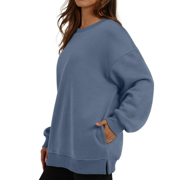 Womens Sweaters For Women Oversized Crewneck Sweatshirt Long Sleeve Pullover With Side Slits & Hidden Pockets 50% Cotton 50% Blend Fall Fashion For Casual & Work M Fall Sweaters For Women