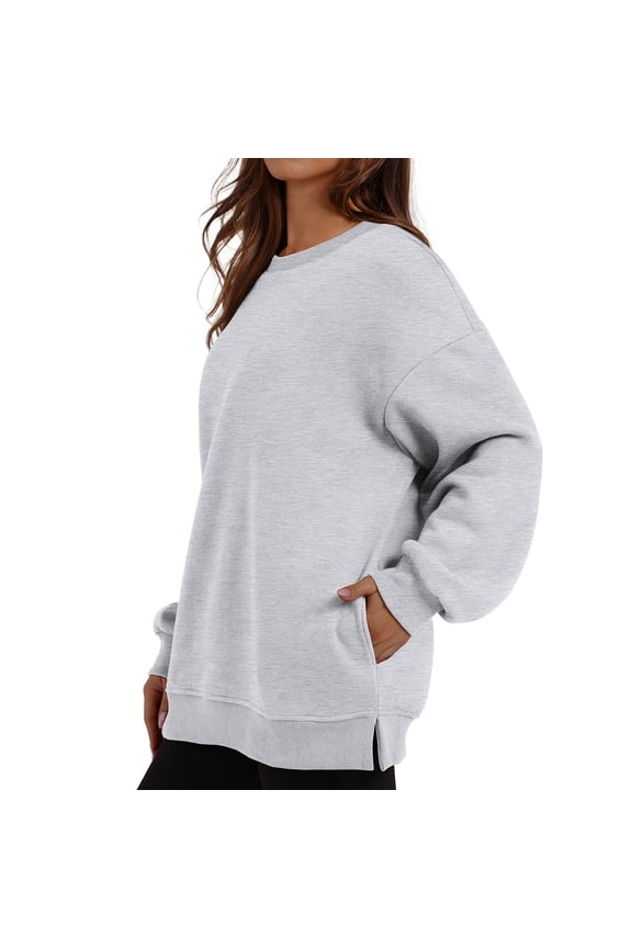 Womens Sweaters For Women Oversized Crewneck Sweatshirt Long Sleeve Pullover With Side Slits & Hidden Pockets 50% Cotton 50% Polyester Blend Fall Fashion For Work Xl Fall Sweaters For Women