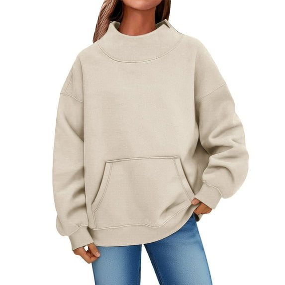 Womens Sweaters For Women Oversized Turtleneck Pullover Long Sleeve Top Drop Shoulder Solid Color Fleece Lined Relaxed Fit Cotton And Polyester 1Pc L Fall Sweaters For Women