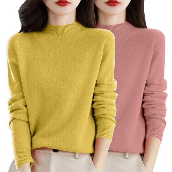 Womens Sweaters For Women Sweaters Autumn And Winter 2Pc Solid Color Pullover Soft Comfortable Round Neck Top Blended Fabric Relaxed Fit Casual Daily Outfit Fall Sweaters For Women