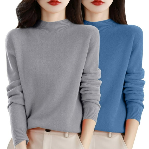Womens Sweaters For Women Sweaters Autumn And Winter 2Pc Solid Color Pullover Soft Comfortable Round Neck Top Blended Fabric Relaxed Fit Casual Daily Outfit Fall Sweaters For Women