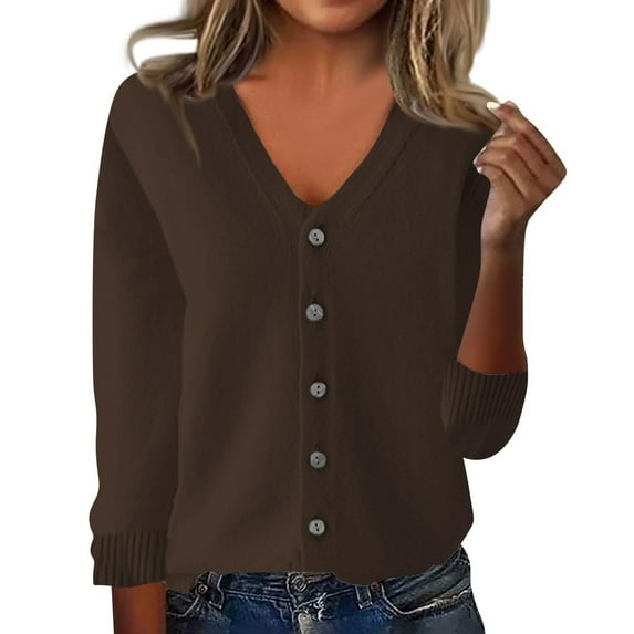 Womens Sweaters For Women Sweaters Cardigan Sweaters Button Down V-Neck Knit Jacket Lightweight Comfy Open Front With Pockets Acrylic Fibe Loose Fit Long Sleeves Package Fall Sweaters For Women