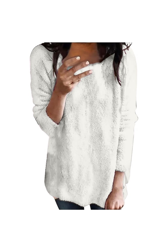 Womens Sweaters For Women Sweaters Crew Neck Faux Fleece Long Sleeve Oversized Pullover Sweater Lightweight Polyester Material Winter Holiday Daily Wear Fall Sweaters For Women