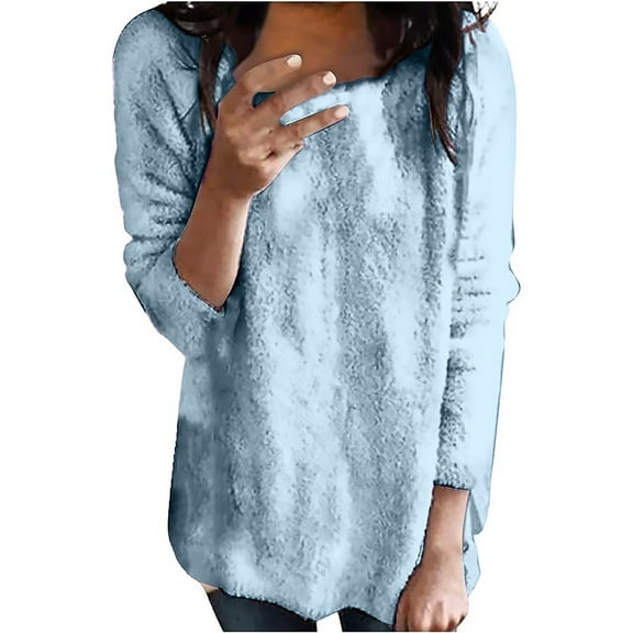 Womens Sweaters For Women Sweaters Crew Neck Plush Long Sleeve Thin Fashion Pullover Sweater Soft Polyester Fabric Warm Autumn Winter Casual Wear Fall Sweaters For Women