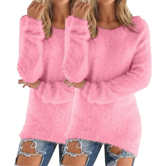 Womens Sweaters For Women Sweaters Fashionable Long Sleeve Pullover Loose Fuzzy Jumper Sweater 85% Polyester 15% Spandex Ribbed Neck/Cuffs Warm Comfortable Machine Washable Fall Sweaters For Women