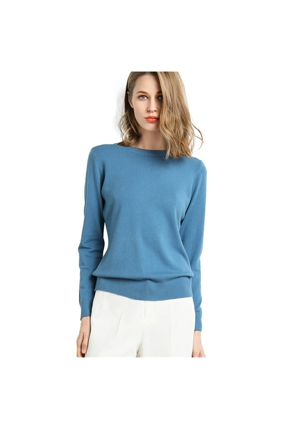 Womens Sweaters For Women Sweaters New Round Neck Long Sleeve Loose Solid Knit Pullover Bottom Shirt Soft Nylon Fabric Casual Daily Activity Wear Fall Sweaters For Women