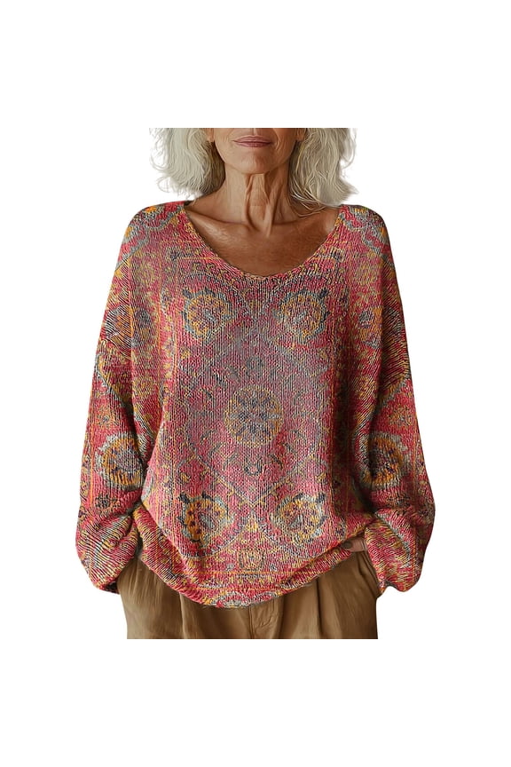 Womens Sweaters For Women Sweaters Pattern Printed Casual Pullover Retro Graphic Sweater Polyester Spandex Blend Loose Cut Comfortable Breathable Great For Daily Use Fall Sweaters For Women