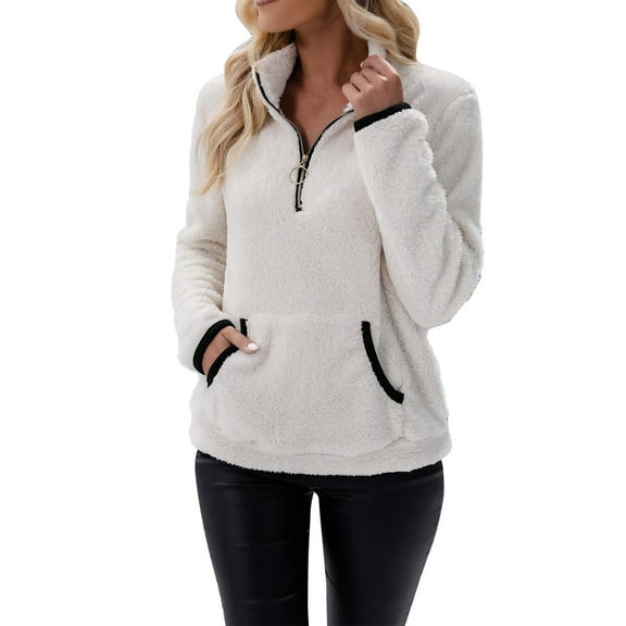 Womens Sweaters For Women Winter Color Pullover Zipper Wool Loose Tops With Pockets - Polyester Fabric Soft Lightweight Warm Machine Washable 2Xl Fall Sweaters For Women