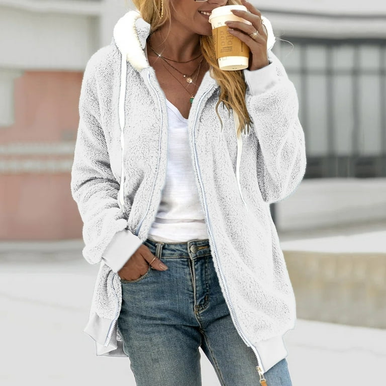 Womens Sweaters Women s Solid Color Sweatershirt Hooded Pullover Warm Wool Plush Coat Zipper Top Cardigan Sweaters for Women