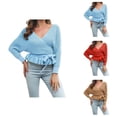 thumbnail image 1 of Womens Sweaters, Wrap Sweaters for Women, V Neck Batwing Sleeve Pullover, Belted Waist Ruffle Knit, 1 of 9