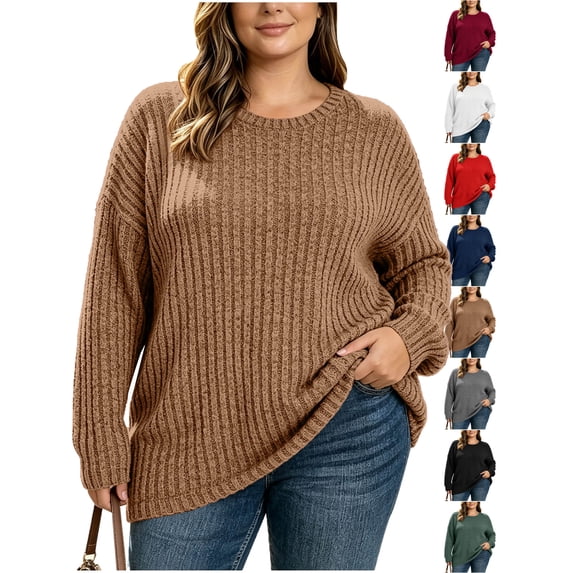 Womens Sweaters Zeliretfy Women's Plus Size Oversized Sweater Fall Casual Pullover Tops Long Sleeve Crewneck Clothing Apparel Fashion Fall Outfits