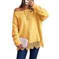 thumbnail image 1 of Womens Sweaters for Fall Long Sleeve Off Shoulder Lace Hem Cozy Pullover Tops Loose Fit Knit Basic Cute Y2k Fashion Sweater Yellow L, 1 of 4