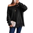 thumbnail image 1 of Womens Sweaters for Fall Off Shoulder Long Sleeve Loose Fit Casual Pullover Tops Lace Hem Knit Lightweight Cute Y2k Teacher Sweater Black XL, 1 of 4