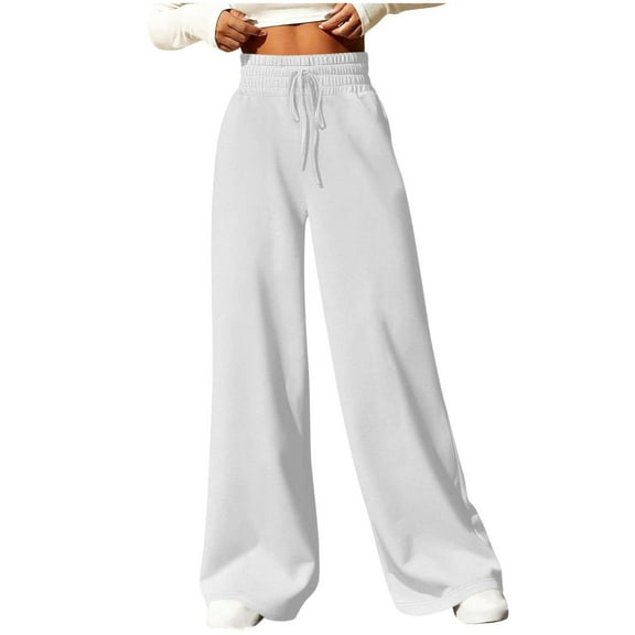 Womens Sweatpants 2025 Baggy Wide Solid Color Casual Straight Tube Loose Drawstring Elastic Waist Sweatpants Long Pants Athletic Pants for Workout, Jogging, Running White XL