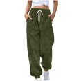 thumbnail image 1 of Womens Sweatpants 2025 Casual Solid Color Fleece Drawstring Elastic Waist Cuffed Ankles Side Pockets Pants Drawstring Athletic Joggers Army Green M, 1 of 6