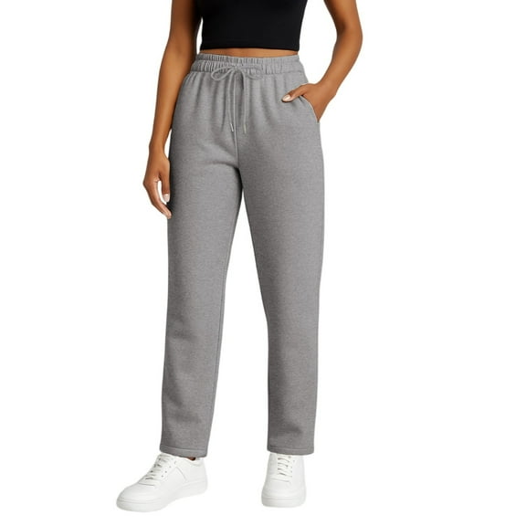 Womens Sweatpants 2025 Fall Baggy Wide Leg Sweatpant Fleece Lined Straight Leg Sweat Pants Gray XL