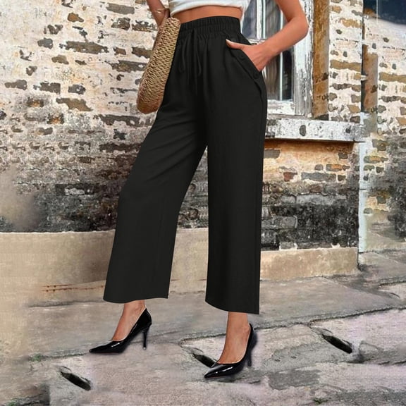 Womens Sweatpants 2025 Solid Color Elastic High Waisted Loose Casual Stretchy Long Trousers with Pockets