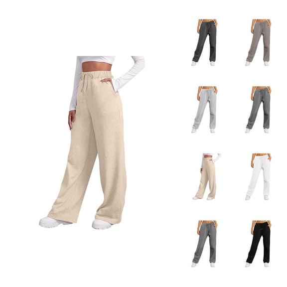 Womens Sweatpants 2026 Fall Winter Trendy Drawstring Elastic High Waist Loose Wide Leg Casual Yoga Pants with Pockets