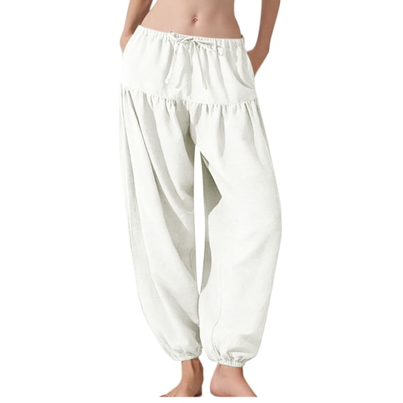 Womens Sweatpants 2026 Summer Elastic High Waist Elastic Cuffs Pocket Full Length Pants Light Weight Harem Pants