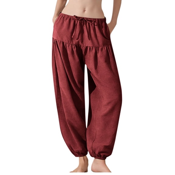 Womens Sweatpants 2026 Summer Elastic High Waist Elastic Cuffs Pocket Full Length Pants Light Weight Harem Pants