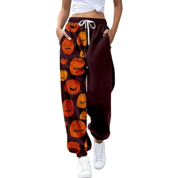 Womens Sweatpants 3D Digital Halloween Printed Casual Sport Pants Red Fashion Outfits Clothes M