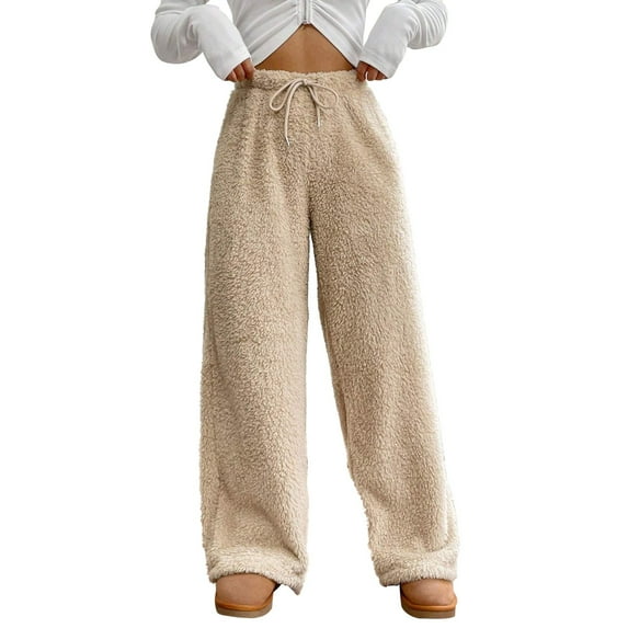Womens Sweatpants Autumn And Winter Solid Color Fashion Plush Casual Pants Loose Plush Thermal Pants