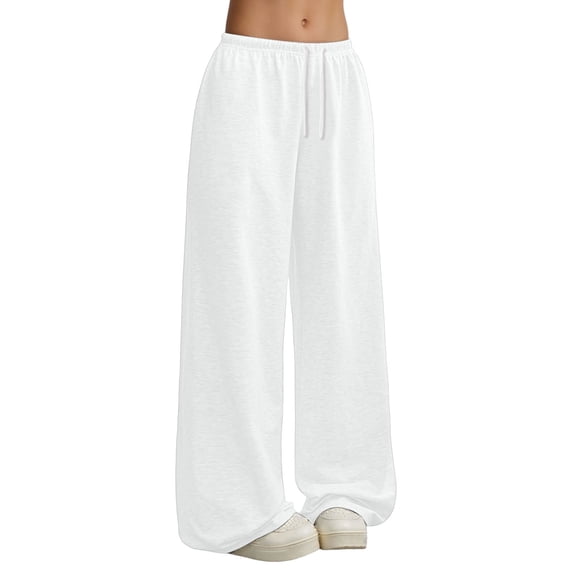 Womens Sweatpants Baggy Pants Drawstring High Waisted Wide Leg Trousers With Pocket Streetwear White S