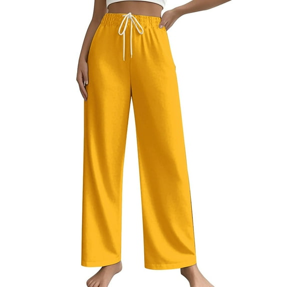 Womens Sweatpants Baggy Pocket Fashion Athletic Jogger Casual Wide Leg Sweatpants Women Yellow M