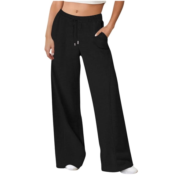 Womens Sweatpants Baggy Solid Drawstring High Waist Wide Leg Pants Casual Athletic Joggers Workout Trousers Pants with Pockets Fall Fashion Outfits