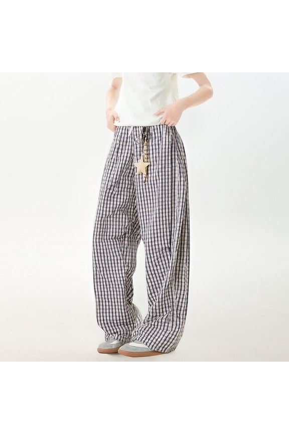 Womens Sweatpants Barrel Sweatpants Women Y2K Plaid Star Loungewear Baggy Sweats Casual Streetwear Cute Wide Leg Barrel Pants(WhiteF,M)