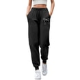 thumbnail image 1 of Womens Sweatpants Bow Print Straight Leg Pants Loose Fit Drawstring High Waist Sweatpants Casual Black L, 1 of 4
