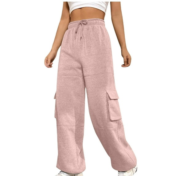 Womens Sweatpants Cargo Jogger Pants High Waisted Drawstring Pants Baggy Wide Leg Pants Palazzo Pants with Pockets
