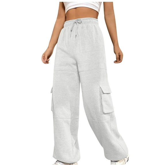Womens Sweatpants Cargo Jogger Pants High Waisted Drawstring Pants Baggy Wide Leg Pants Palazzo Pants with Pockets