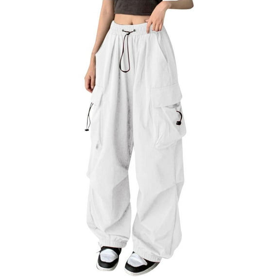 Womens Sweatpants Cargo Trousers Baggy Wide Leg Trousers Hip Hop Y2K Streetwear Leisure Trousers Jogging Bottoms With Elastic Oversized Vintage 90S Track Pants Parachute Trousers Sweatp Pants