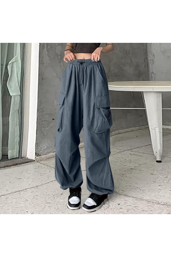 Womens Sweatpants Cargo Trousers Women's Baggy Wide Leg Trousers Hip Hop Y2K Streetwear Jogging Bottoms with Elastic Oversized Vintage 90s Track Pants Fashion Clothing