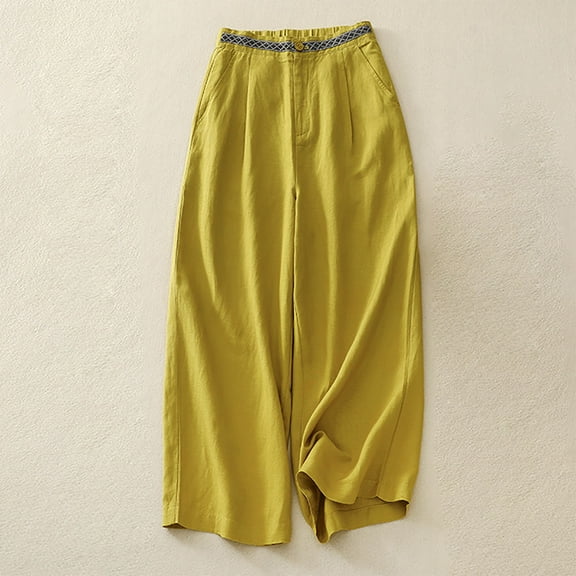 Womens Sweatpants Cargo Women's High Waisted Pants Solid Color Fashion Elastic Waist Flipped Nine Point Pants