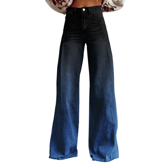 Womens Sweatpants Casual Gradient Color Imitation Denim Wide Leg Pants