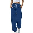 thumbnail image 1 of Womens Sweatpants Casual Loose Knitted Leg-Tied Workout Pants Drawstring Comfy Joggers Lounge Pant with Pockets Blue XL, 1 of 6