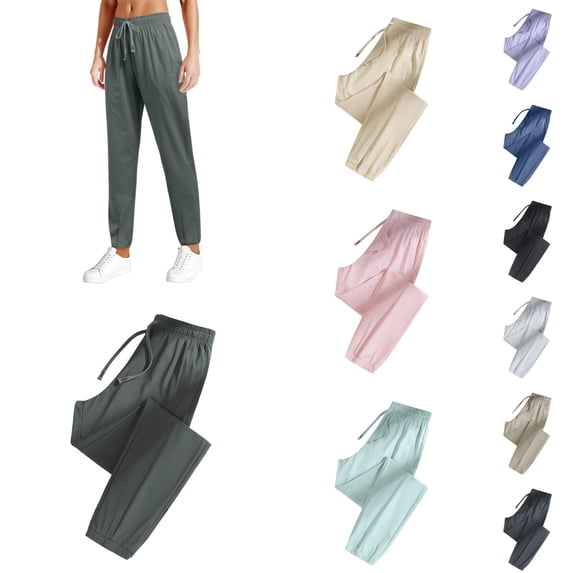 Womens Sweatpants Casual Solid Color Loose Quick Dry Silk Pants with Drawstring Comfortable Lightweight Fall Soprts Joggers for Women Army Green L