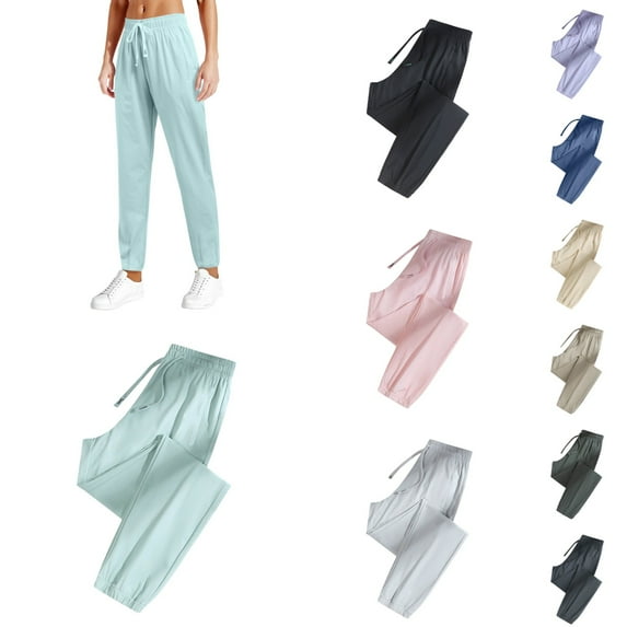 Womens Sweatpants Casual Solid Color Loose Quick Dry Silk Pants with Drawstring Comfortable Lightweight Fall Soprts Joggers for Women Mint Green M